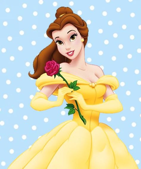 Belle in a blue polka dot background Beauty And The Beast Clothes, Draw Disney Princesses, Disney Characters Belle, Princess Belle Cake, Blue Polka Dot Background, Bella Disney, Beauty And Beast Birthday, Disney Sleeve, Disney Princess Anime