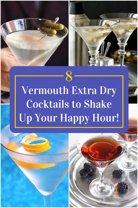 Collage of 4 vermouth extra dry cocktails. Dry Vermouth Cocktails, Dry Cocktails, Vermouth Drinks, Vermouth Cocktails, Vermouth Cocktail, Martini Rossi, Dry Martini, Dry Vermouth, Martini Recipes