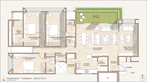 Aesthetic Apartment Interiors Imparting A Spacious and Reviving Look | Prashant Parmar Architect - The Architects Diary Small Theatre Room, Prashant Parmar, Wooden Panelling, Small Theatre, Aesthetic Apartment, Courtyard House Plans, Timeless Interior, Apartment Projects, Puja Room