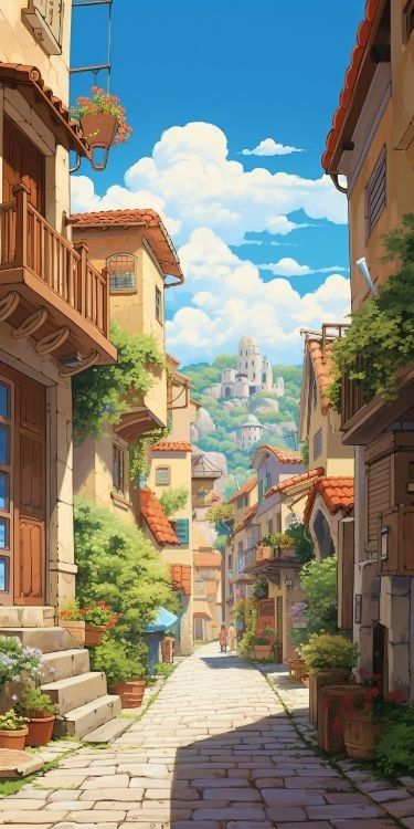 Studio Ghibli Nature, Ghibli Nature, Studio Ghibli Aesthetic, Ghibli Aesthetic, Fairytale House, Building Painting, Pastel Sky, Scenery Background, Mountain Wallpaper