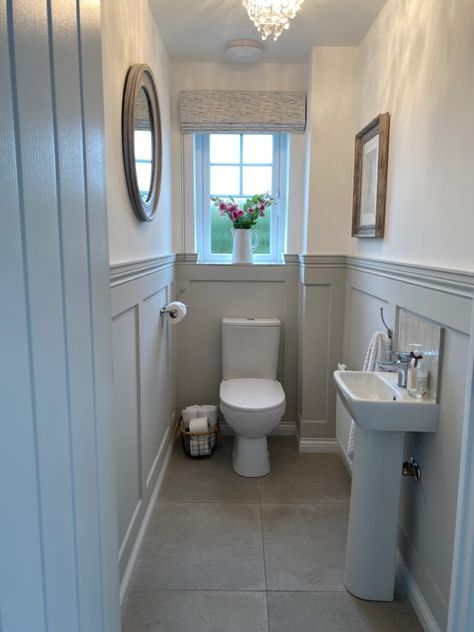 Farm View, Wc Decoration, Small Downstairs Toilet, Cloakroom Toilet, Downstairs Cloakroom, Toilet Room Decor, Bathroom Paneling, Small Toilet Room, New House Bathroom