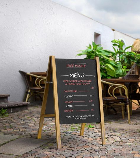 Free Wooden Chalkboard A-Frame Sign Mockup PSD - Good Mockups Wooden Chalkboard, A Frame Sign, A Frame Signs, Frame Sign, Sign Mockup, Frame Stand, Beautiful Fonts, Photoshop Cs6, Menu Design