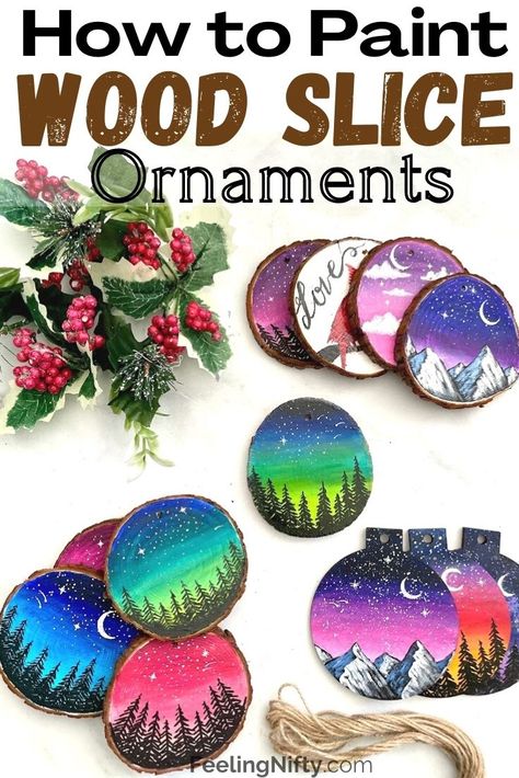 How To Paint Wood Slice Ornaments +10 Ideas To Get You Inspired Craft Ornaments, Wood Slice Ornaments, Wood Slice Art, Wood Slice Crafts, Paint Wood, Wooden Craft, Painted Christmas Ornaments, Wood Slice Ornament, Wood Christmas Ornaments