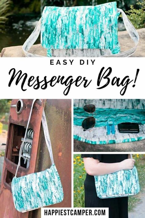 Been wanting a cute bag but don't want to pay full price? Make your own with this Easy DIY Messenger Bag Tutorial! We show you step by step how to make your own fun and functional messenger bag. Perfect for the kids going back to school or as a catch-all bag for shopping, sports gear, toys, and more. This sewing project is perfect for beginners and only takes about half an hour. Sewing Project. Bag making. Easy DIY Messenger Bag Tutorial Diy Messenger Bag Pattern, Diy Handbags, Grandma Ideas, Messenger Bag Patterns, Diy Messenger Bag, Messanger Bag, Bags Sewing, Bag Sewing Pattern, Bag Pattern Free