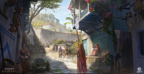 ArtStation - Assassin's Creed: Origins, Tsvetelin Krastev Fantasy Bazaar Art, Bazaar Fantasy Art, Fantasy Market Art, Bazaar Concept Art, Fantasy Bazaar, Fantasy Marketplace, Feng Zhu Design, Feng Zhu, Fantasy City