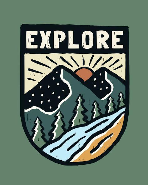 View of the mountain , explore the nature vintage vector design for badge, sticker, t shirt illustration Vintage Badge Logo, Mountain Stickers, T Shirt Illustration, Sticker Inspo, Sensory Art, Design Apps, Nature Vintage, Shirt Sticker, Shirt Illustration