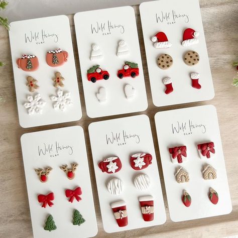 Holiday Polymer Clay Ideas, Holiday Clay Earrings Diy, Polymer Clay Xmas Earrings, Make Clay Earrings, Diy Clay Christmas Earrings, Xmas Clay Earrings, Polymer Clay Earring Christmas, Clay Christmas Earrings Diy, Christmas Polymer Earrings