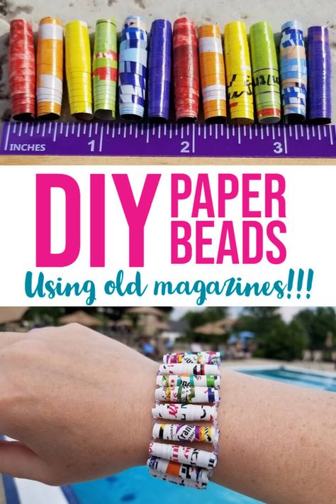 As soon as my kids learned how to make DIY paper beads out of old magazines and catalogs, they couldn't stop! They have made paper bead bracelets, necklaces and even anklets. This is such an easy, kids arts and crafts project using materials you already have laying around your house! Magazine Beads How To Make, Beading Party, Beads Template, Kids Crafts Jewelry, Paper Beads Tutorial, Magazine Beads, Paper Beads Template, Stem Club, Jewelry 2024