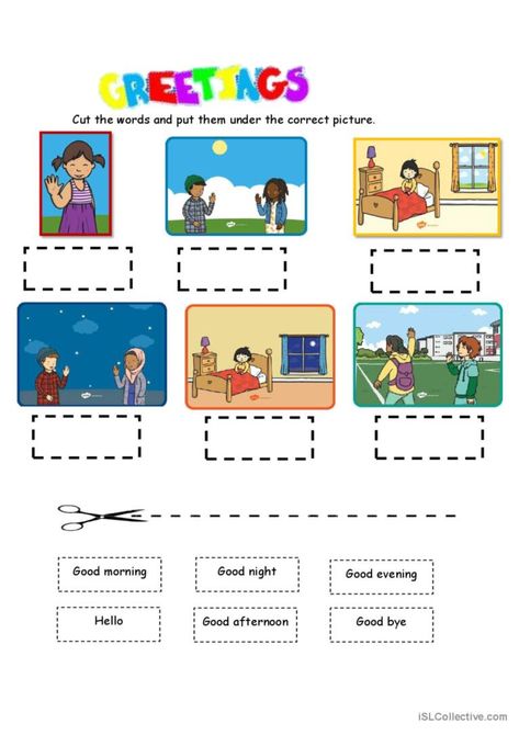 Greeting English Lesson, Greetings Worksheets For Kids, Greeting Worksheet, Greetings Worksheets, Greetings English, Capacity Worksheets, Greeting Words, Word Order, Free Preschool Worksheets