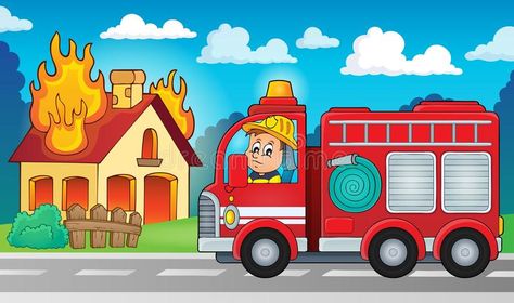 Fire Pictures Drawing, Fire Pictures, Truck Theme, Picture Illustration, Creative Icon, Fire Truck, Color Activities, Eps Vector, A Fire