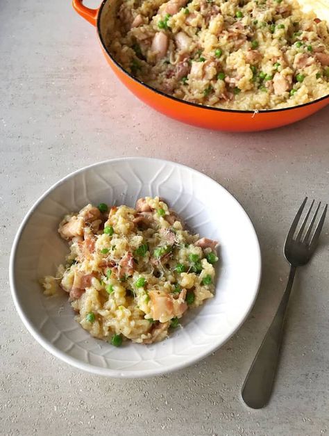 Easy baked chicken and bacon risotto recipe - VJ cooks + Video Rissoto Recipes Oven Baked, Easy Risotto Recipes Oven Baked, Risotto Oven Baked, Chicken Bacon Risotto, Oven Baked Chicken Risotto, Mushroom Bacon Risotto, Oven Risotto, Bacon Risotto, Chicken Risotto