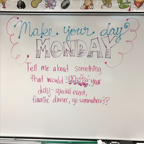 Employees Engagement Activities, Monday Morning Message Classroom, Elementary Morning Announcement Ideas, Classroom Question Of The Day, Office White Board Ideas Fun, Monday Writing Prompts, Monday Question Of The Day, Monday Whiteboard Message, Monday Whiteboard Prompt