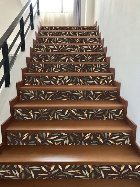 Fireplace Hearth Tiles, Staircase Decals, Hearth Tiles, Dark Leaves, Stair Decals, Stair Riser Decals, Stair Riser, Fireplace Hearth, Stair Risers