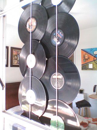 Record Backdrop, Decorating With Vinyl Records, Old Records Crafts, Hanging Records, Records Wall Decor, Vinyl Record Art Wall, Vinyl Record Wall Decor, Vinyl Records Diy, Records Diy