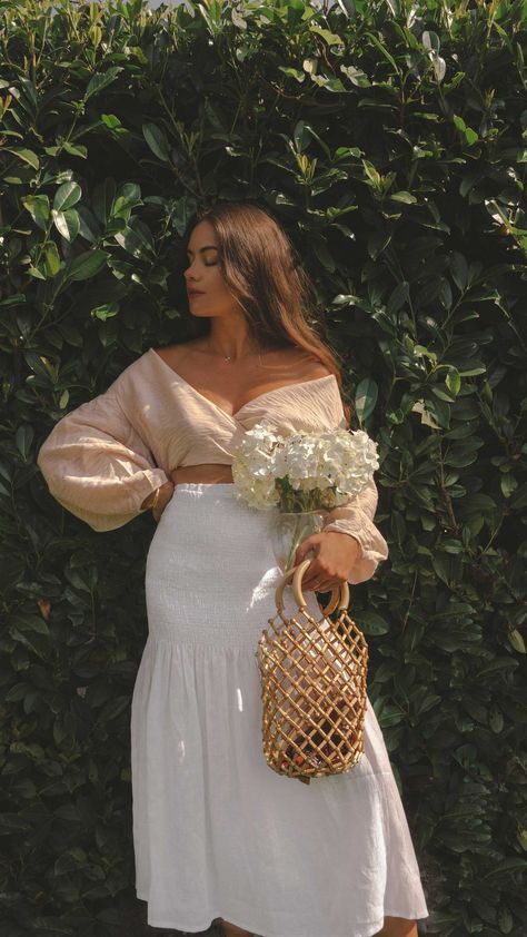 Easy Summer Outfit Idea: Wrap Crop Blouse + White Smocked Midi Skirt, — Sarah Christine Midi Skirt Summer Outfit, Cottagecore Summer Outfits, White Midi Skirt Outfit, Midi Skirt Outfits Summer, Midi Skirt Summer, Outfit Ideas Casual Summer, Sarah Christine, Sarah Butler, Easy Summer Outfit