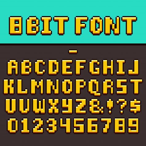 Pixel video game fun alphabet and numbers. 8-bit pixel oldschool gaming vector font. Premium Vector | #Freepik #vector #vintage #abstract #design #computer Pixel Letters, Pixel Text, Pixel Video Game, Video Game Font, Font Reference, Welcoming Party, Pixel Video, Fun Alphabet, Fonts Handwriting Alphabet