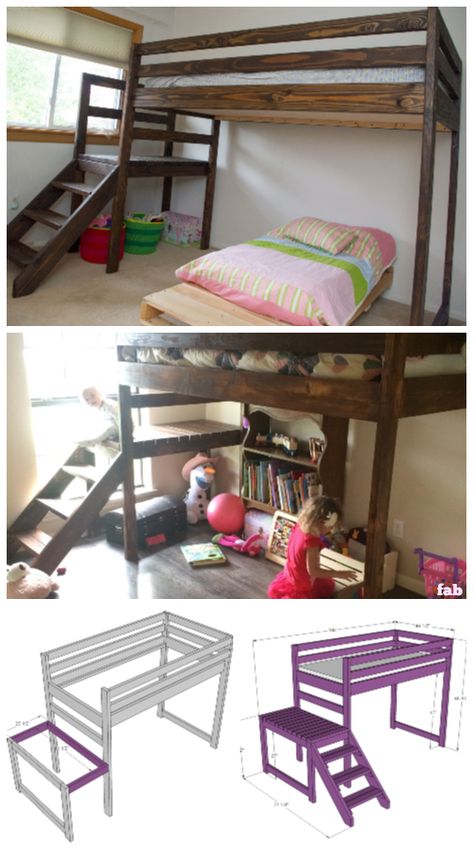 Camp Loft Bed, Bed Frame Diy, Loft Bed With Stairs, Cool Loft Beds, Queen Loft Beds, Bed With Stairs, Bed Designs With Storage, Loft Bed Plans, Diy Loft Bed