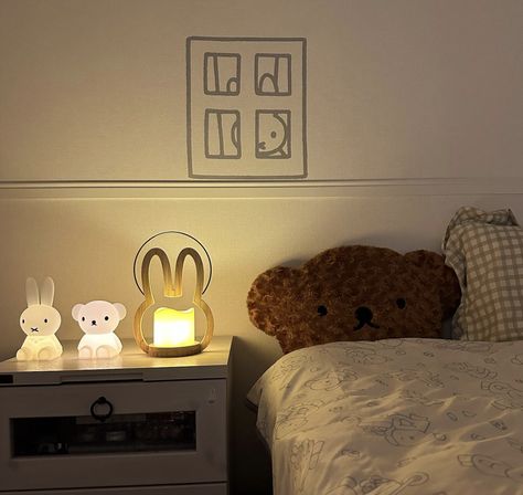 Brown Miffy, Beige Black Aesthetic, Miffy Room, Miffy Collection, Teddy Bear Bedroom, Miffy Lamp, Mint Rooms, Brown Desk, Aesthetic Room Ideas