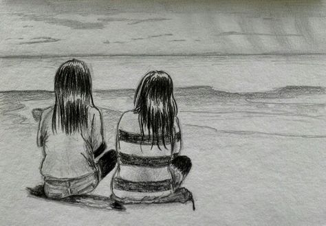 Friendship is... watching the sunset together. I made this sketch while traveling when two of my young friends where watching the rainclouds over the ocean.   #pencilsketch #friendschip #drawing #oceandrawing Friends Watching The Sunset, Best Friend Sketches Friendship, Watching Sunset Drawing, Sisters Drawing Sketches, Friendship Drawing Ideas, 2 Friends Drawing, Friends Sketch Drawing Ideas, Friendship Drawings Sketches, Draw Friendship