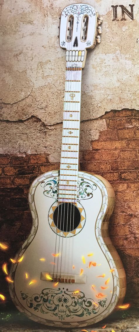 Coco Guitar Tattoo, Coco The Movie, Coco Movie Art, Custom Classical Guitar, Coco Movie Wallpapers, Guitar Costume, Coco Guitar Template, Coco Guitar, Coco Aesthetic