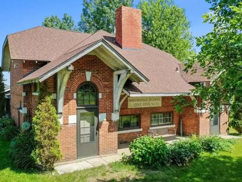 Deal of the Day! Circa 1900 Former Schoolhouse For Sale on 1.14 Acres in WI Under $240K - OLD HOUSE CALLING Old House Original Woodwork, Unfinished Ceiling, Hardwood Floors Kitchen, Entry Stairs, Old School House, Old Houses For Sale, Old Bricks, Deal Of The Day, Corner Lot