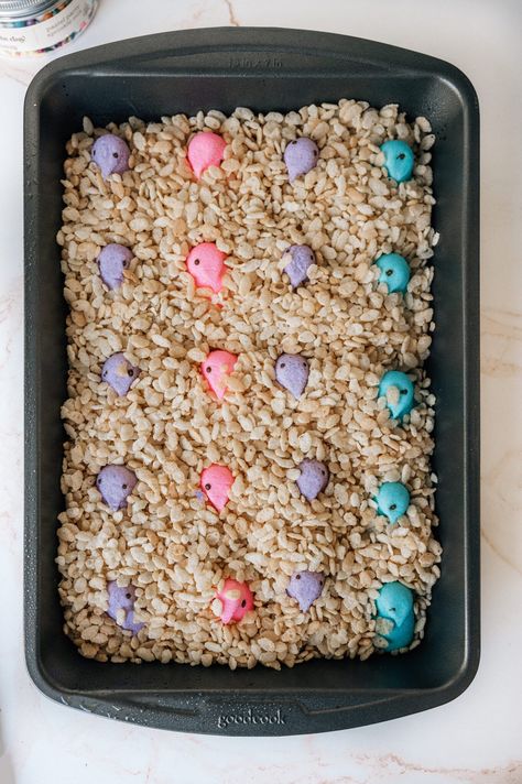 Easy Peeps Rice Krispies Treats Recipe - Tandra Nicole Peeps Rice Krispie Treats Recipe, Peeps Rice Krispie Treats, Rice Krispies Treats Recipe, Rice Krispie Treats Recipe, Krispie Treats Recipe, Rice Krispies Treats, Krispies Treats, Cup Of Rice, 9x13 Baking Dish