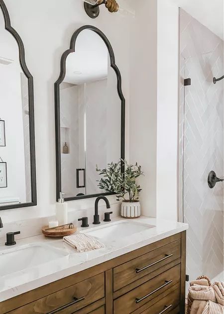 Arch Mirror Bathroom, Arched Mirror, Bath Room, Minimalist Bathroom, Bathroom Renos, Updating House, Bath Remodel, Guest Bathroom, Bathroom Styling