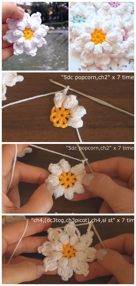 Crochet Very Beautiful Flowers - ilove-crochet Crochet Thread Flowers, Crochet Flower Applique, Crochet Patterns Ideas, Crochet Applique Patterns Free, Very Beautiful Flowers, Crochet Flowers Easy, Crochet Flowers Free Pattern, Crochet Leaves, Patterns Ideas