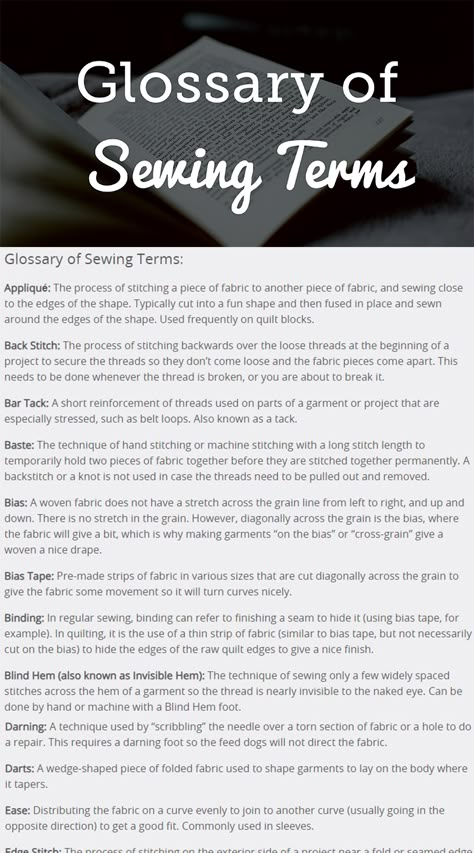 What’s in a name? Here’s our ultimate list of sewing terminology. Did we miss a crucial one? Read more! Sewing Terms, Fat Quarter Projects, Sewing Circles, Sewing 101, Sewing Tips And Tricks, Beginner Sewing Projects Easy, Leftover Fabric, Beginner Sewing, Sewing Class