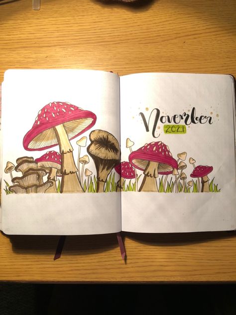 Bujo Forest Theme, Mushroom Bujo, Mushroom Bullet Journal, Bujo Cover, Bujo Planner, Bullet Journal Set Up, Travel Journal Scrapbook, Journal Inspiration Writing, Bullet Journal Ideas Templates