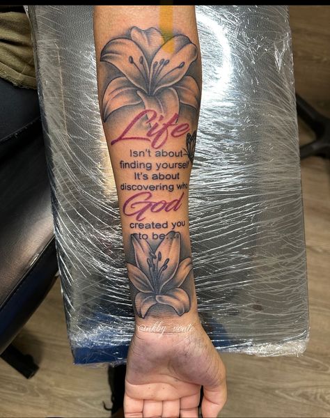 Tattoos For Women Sleeve Arm, Tattoos For Women Half Sleeve Meaningful, Bible Verse Tattoo Ideas Female, Inside Sleeve Tattoos For Women, Women Lower Arm Tattoo, Lower Half Sleeve Tattoos For Women, Highly Favored Tattoo, Cover Up Tattoos For Women Forearm, Sleeve Tattoos For Women Meaningful