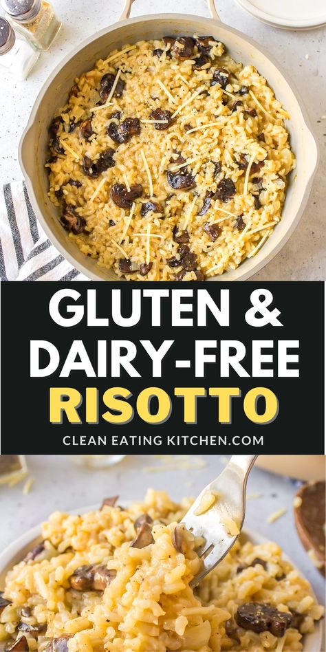 This Gluten-Free Risotto recipe is made creamy and delicious. It is an easy main dish or side dish that can also be made dairy-free for restricted diets. I've included step-by-step pictures so you can make it perfectly even if you've never made risotto before. When you want a vegan dish or a gluten-free rice dish, try this easy dinner recipe. Dairy Free Orzo Recipes, Dairy Free Risotto Recipes, Gluten Free Rice Dishes, Gluten Free Rice Recipes, Dairy Free Risotto, Gluten Free Dairy Free Dinner, Bacon Risotto, Healthy Spring Recipes, Mushroom Risotto Recipes