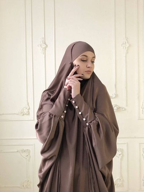 Brown Long Silk Khimar, Elegant Muslim Dress, Caramel Burqa,dubai Abaya, Traditional Hijab,ready to Wear Hijab, Long Jilbab, Long Burqa - Etsy Habits Musulmans, Abaya Hijab, Niqab Fashion, Dubai Abaya, Hooded Sweatshirt Dress, Muslim Women Fashion, Mode Abaya, Muslim Women Hijab, Muslim Fashion Hijab