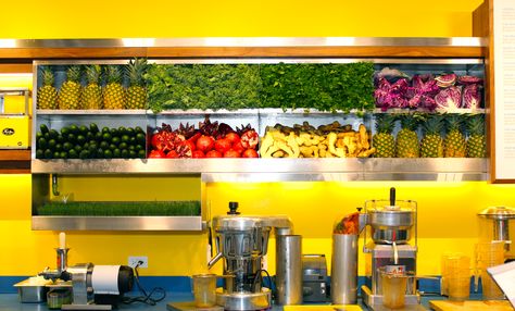 If you haven't been to our newest location in Chelsea, you have to come check it out! Juice Counter Design, Small Juice Shop Design, Juice Store Design Interiors, Juice Bar Ideas, Juice Counter, Fruit Juice Bar Design Ideas, Fruit Kiosk, Juice And Smoothie Bar Design, Fruit Shop Design Ideas Juice Bars