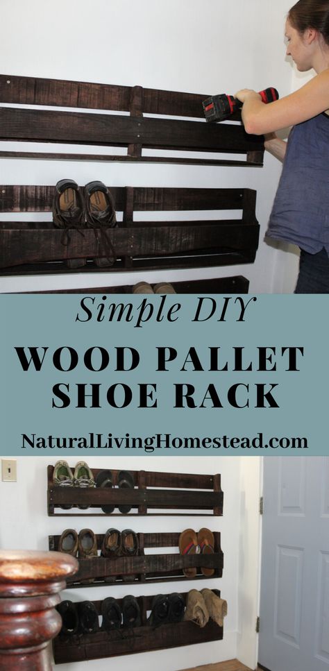 Diy Shoe Racks On Wall, Diy Shoe Rack With Pallets, Pallet Projects Shoe Rack, Wall Shoe Rack Small Spaces, On The Wall Shoe Rack, Diy Shoe Rack Pallet Ideas, Diy Shoe Rack In Garage, Wooden Pallet Shoe Rack, Shoe Rack With Pallets