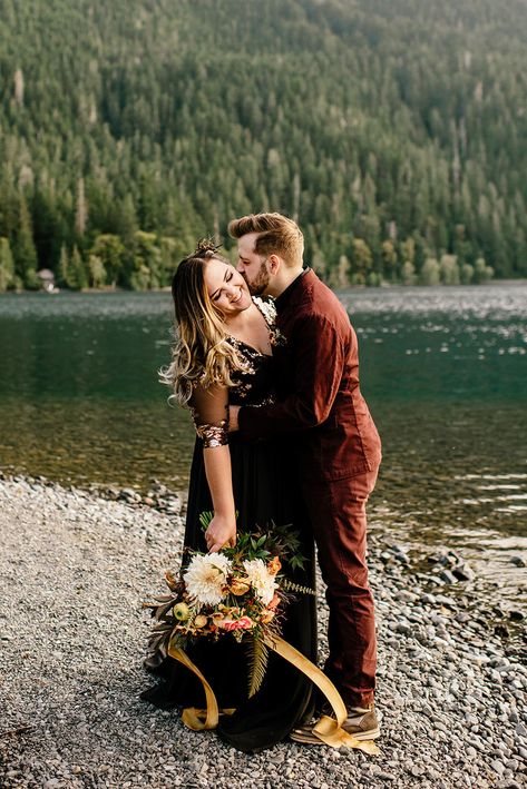 Adventure Vow Renewal, Moody Vow Renewal, 10 Year Vow Renewal Ideas Gowns, Vow Renewal Photoshoot, Maroon Suit, Portland Wedding Photographer, National Park Photos, 10 Year Anniversary, Vow Renewal