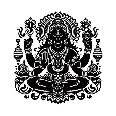 A black and white drawing of a god with ... | Premium Vector #Freepik #vector #hindu-god #vinayaka #nataraja #morya Hanuman Illustration, Bike Workshop, Chinese Symbol Tattoos, White Drawing, Symbol Tattoos, Chinese Symbols, Technology Icon, A God, Hindu God