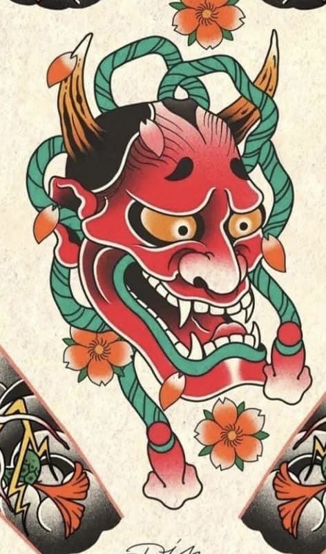 Traditional Japanese Hannya Mask Tattoo, Traditional Hannya Tattoo, Tattoo Mask Japanese, Hanya Mask Tattoo Traditional, Traditional Oni Mask Tattoo Design, Japanese Hannya Mask Tattoo Design, Traditional Hannya Mask Tattoo, Hanya Mask Tattoo Design, Japanese Hannya Mask Tattoo