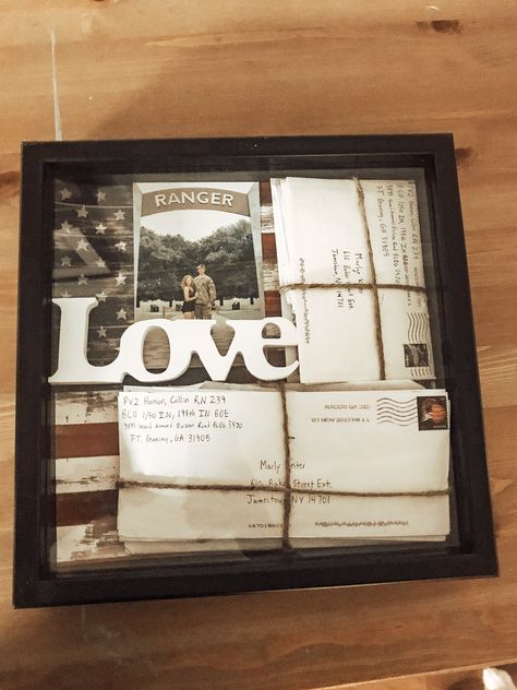 Love Letter Display Ideas, Army Letters Ideas, Letters To Soldiers, Military Love Letters, Military Decorating Ideas, Deployment Letters, Basic Training Letters, Military Letters, Military Diy