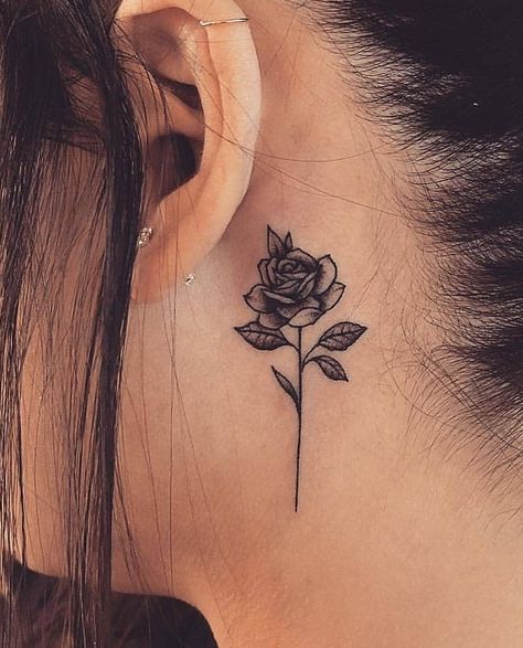 Rose Tattoo Behind Ear, Rose Neck Tattoo, Behind Ear Tattoos, Rose Tattoos For Women, Cool Wrist Tattoos, Hand Tattoos For Girls, Pretty Hand Tattoos, Neck Tattoos Women, Muster Tattoos