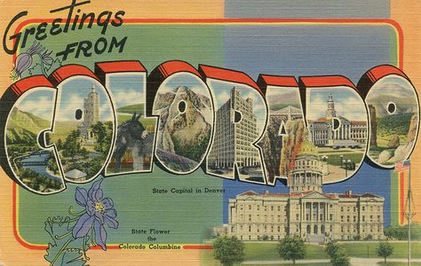 Greetings From Colorado- live here now. Vintage Postcards Travel, Colorado Art, Postal Vintage, Travel Postcard, Big Letters, Large Letters, Vintage Postcard, Vintage Travel Posters, Post Cards