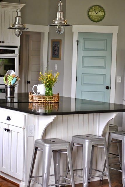 Front Porch and Watery {kitchen paint colors} Sherwin Williams Front Porch, Sherwin Williams Watery, Banquette Design, Favorite Paint Colors, Kitchen Paint Colors, Kitchen Farmhouse, Favorite Paint, Pantry Door, Kitchen Redo