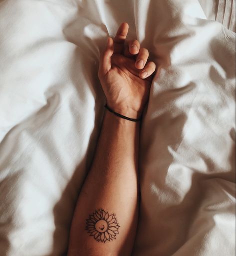 Male Sunflower Tattoo, Granola Tattoos For Men, Men’s Sunflower Tattoo Ideas, Men’s Sunflower Tattoo, Men Sunflower Tattoo, Forearm Tattoo Sunflower, Mens Sunflower Tattoo, Sunflower Tattoo For Men, Sunflower Tattoo Men