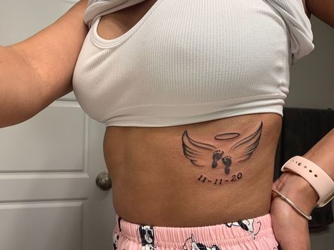 Cooper Tattoo Name, Tattoo Ideas For Miscarried Baby, Tattoo Ideas For Babies, Rip Son Tattoos, Angle Baby Tattoos For Women, Baby In Heaven Tattoo, Baby Angel Wings Tattoo, Tattoos For Lost Babies, Baby Loss Tat