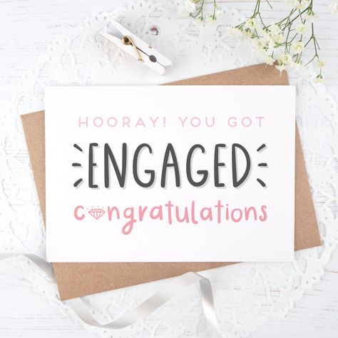 Engagement Humor, Flower Girl Card, Engagement Congratulations, Happy News, Engagement Card, Story Ideas Pictures, Pink Blue Yellow, Brown Envelopes, Engagement Cards