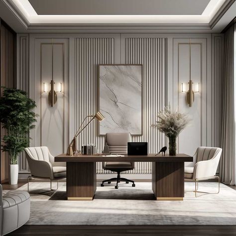 8+ Ways Fluted Panel Design Can Elevate Your Space • 333+ Images • [ArtFacade] Fluted Panel, Small Office Design Interior, Office Wall Design, Small Office Design, Office Table Design, Coastal Dining, Office Interior Design Modern, Modern Office Interiors, Neoclassical Interior