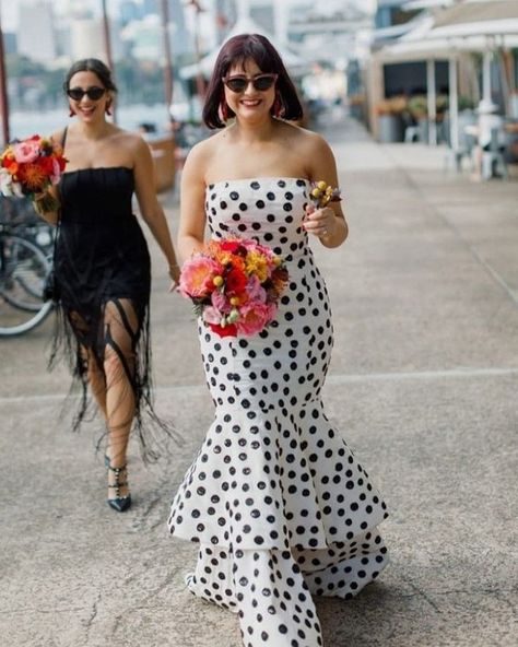 We love an untraditional wedding dress. Polka dots? Count us in. Polka Dot Bridesmaid Dress, Polka Dot Tulle Wedding Dress, Polka Dot Wedding Theme, Understated Wedding Dress, Wedding Dresses Neckline, Wedding Dresses Courthouse, Wedding Dress Vegas, Dot Wedding Dress, Untraditional Wedding Dress