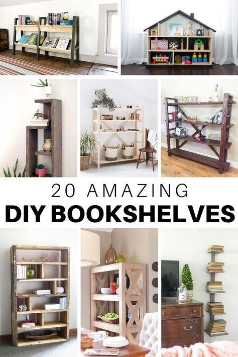 Easy Diy Bookshelf, Best Bookshelves, Diy Bookshelf Ideas, Diy Bookshelf Plans, Diy Bookshelf Design, Pretty Bookshelves, Farmhouse Bookshelf, Diy Bookshelves, Pallet Bookshelf