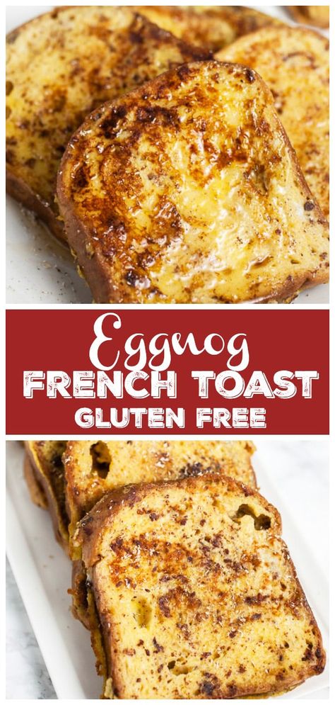 This Eggnog French Toast is a super easy breakfast recipe for Christmas morning and the holidays! Gluten free bread is soaked in a cinnamon egg mixture and then toasted until golden. It's topped with warm maple syrup and nutmeg. Everyone will love this French Toast! #breakfast #eggnog #christmas #glutenfree Fluffy French Toast, Eggnog French Toast, Classic French Toast, French Toast Breakfast, Classic Breakfast, Interesting Recipes, Egg Nog, Mood Food, Gluten Intolerance