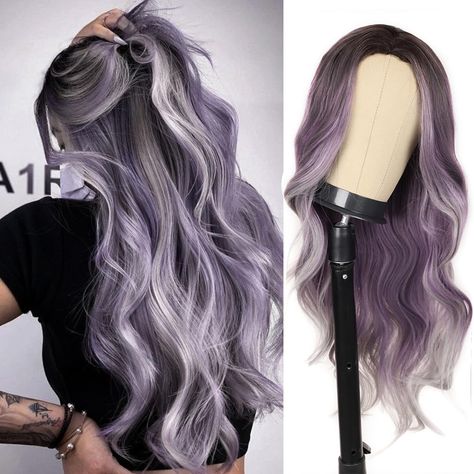 PRICES MAY VARY. 【Fashion Women’s Wig】This purple wig will make you feel like a whole new person when wearing it! Soft and comfortable to wear. You will be surprised by how many compliments and confidence it brings. 【Strap and Rose-colored Breathable Net】Adjustable straps make this ombre purple wig suitable for various head sizes and shapes, and it is equipped with an elastic and breathable rose net. You can wrap it in a fixed position to adjust different head sizes. Strong and durable , breatha Cool Wigs, Hair Palette, Purple Wigs, Frilled Shark, Wig Middle Part, Ombre Purple, Wavy Wigs, Purple Wig, Wigs Synthetic